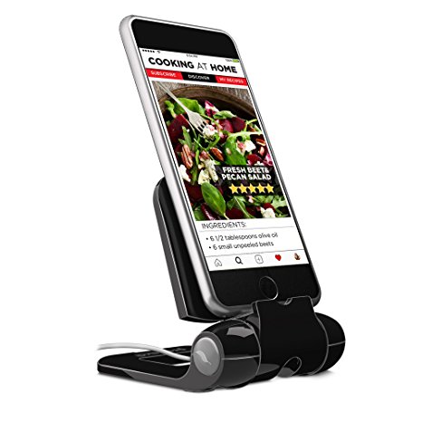 Foldable Cell Phone Stand, Prepara iPhone Stand : Adjustable Stand, Holder, Cradle for all Android Smartphone, iPhone X 8 7 6s 6 Plus 5 5c, Charging Capable, Desk Accessories – Black