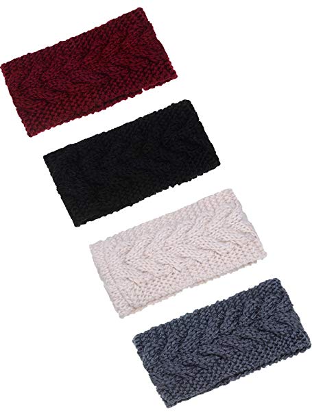 TecUnite 4 Pieces Chunky Knit Headbands Winter Braided Headband Ear Warmer Crochet Head Wraps for Women Girls