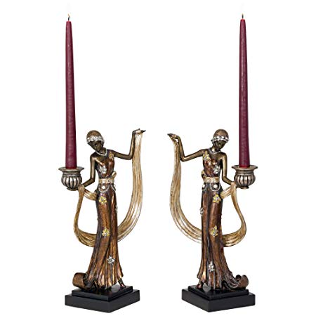 Kensington Hill Art Deco Lady 14" High Taper Candle Holders - Set of 2