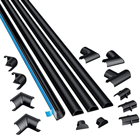 D-Line Micro Plus Cable Raceway Kit | Self-Adhesive Wire Covers | Electrical Raceway, Popular Cable Organizer for Home Theater, TV, Office and Home | 4 x 39 Inch Channels Per Pack - (Small, Black)