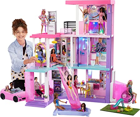 Barbie 60th Celebration DreamHouse Playset (3.75 ft) with 2 Exclusive Dolls, Car, Pool, Slide, Elevator, Lights & Sounds, 100  Pieces, 3 Year Olds & Up