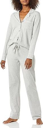 Amazon Essentials Womens Cotton Modal Long Sleeve Shirt Full Length Pant Pajama Set