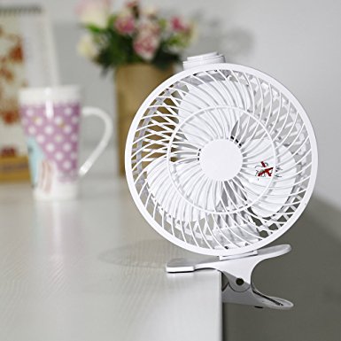 YKS 7-inch Portable USB Clip-on Fan 360 Degree Rotatation Desk Fan(White)