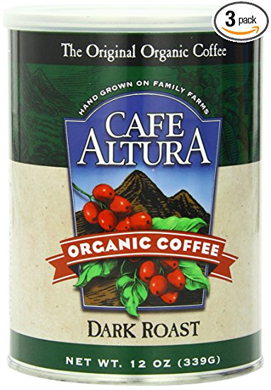 Cafe Altura Ground Organic Coffee, Dark Roast, 12 Ounce (Pack of 3)
