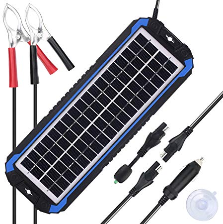 SUNER POWER 12V Solar Car Battery Charger & Maintainer - Portable 4W Solar Panel Trickle Charging Kit for Automotive, Motorcycle, Boat, Marine, RV, Trailer, Powersports, Snowmobile, etc.