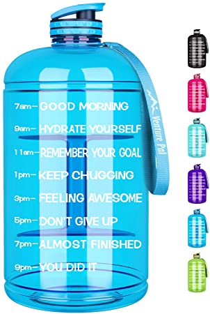 Venture Pal Large 128oz/74oz Leakproof BPA Free Fitness Sports Water Bottle with Motivational Time Marker to Ensure You Drink Enough Water Throughout The Day