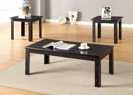 GTU Furniture Black/oak Finish Wood Coffee Table & 2 End Tables Occasional Set (Black)