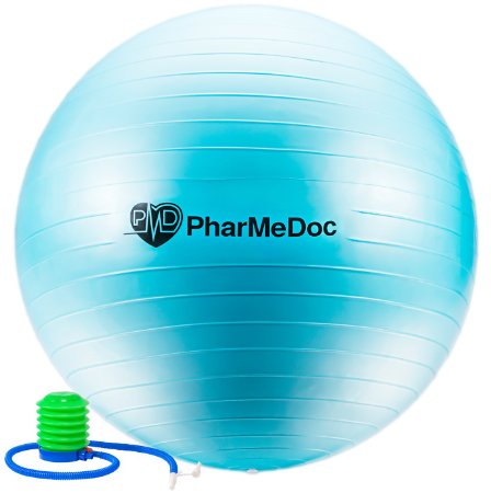 PharMeDoc Fitness Ball - Anti-Burst Exercise Ball - Balance Ball With Free Pump - Increase Stability - Exercises abs back gluts hips arms and other muscles - Perfect for Physical Therapy Pilates Home Workouts Yoga and Personal Training