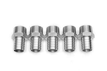 LTWFITTING Bar Production Stainless Steel 316 Barb Fitting Coupler/Connector 1" Hose ID x 1" Male NPT Air Fuel Water (Pack of 5)