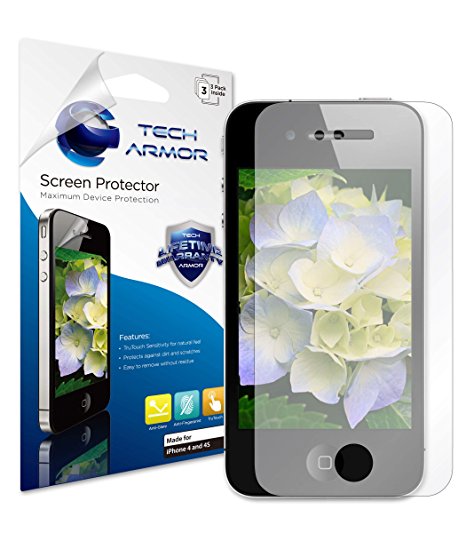 Tech Armor Apple iPhone 4 and 4S Premium Anti-Glare & Anti-Fingerprint (Matte) Screen Protector with Lifetime Replacement Warranty [3-Pack] - Retail Packaging