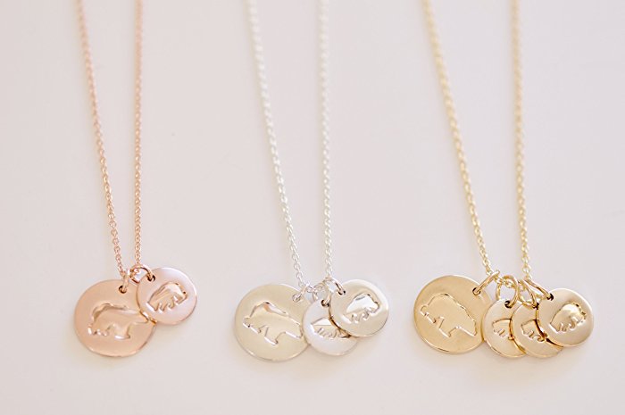 Mama Bear - Baby Bear Disc Necklace - Mama Bear Disk Necklace - Mother's Necklace