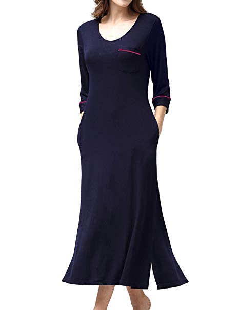 COLORFULLEAF Nightgowns for Women 3/4 Sleeve Soft V Neck Full Length Nightdress