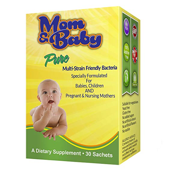 Probiotic Powder for Kids by Mom & Baby Pure (30 sachets) - Safe for Babies, Infants and Children - Relief for Colic, Diarrhoea, Constipation, Trapped Wind, Reflux - One Billion Friendly Multi-Strain Bacteria includes Lactobacillus Acidophilus plus FOS Prebiotics- Good for Pregnant & Breastfeeding Mothers to help support the Child's Immune System, Aid Digestion & Assist Those on Antibiotics - 1 sachet a day - Additive Free - #1 Quality Infant Supplement Made in the UK to GMP Standards