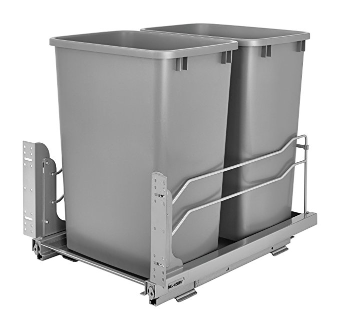 Rev-A-Shelf - 53WC-1835SCDM-217 - Double 35 Qt. Pull-Out Silver Waste Container with Soft-Close Slides