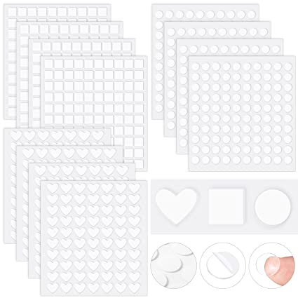 1080 Pieces Double Sided Removable Tack Adhesive Including 400 Pieces Clear Round,400 Square,280 Love,No Traces Acrylic Transparent Putty for Poster Tape,Picture,Festival Decoration