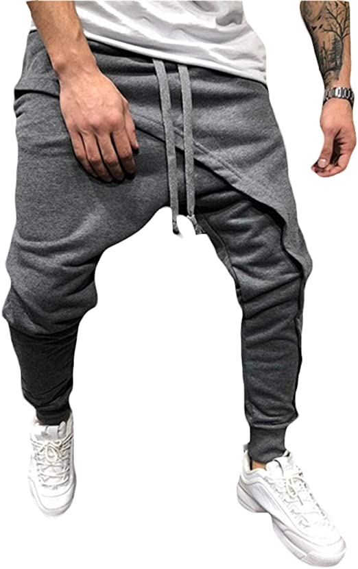 PRIJOUHE Men's Joggers, Sweatpants, Low Crotch Sweats Slim Fit Trousers Harem Hip Hop Pants