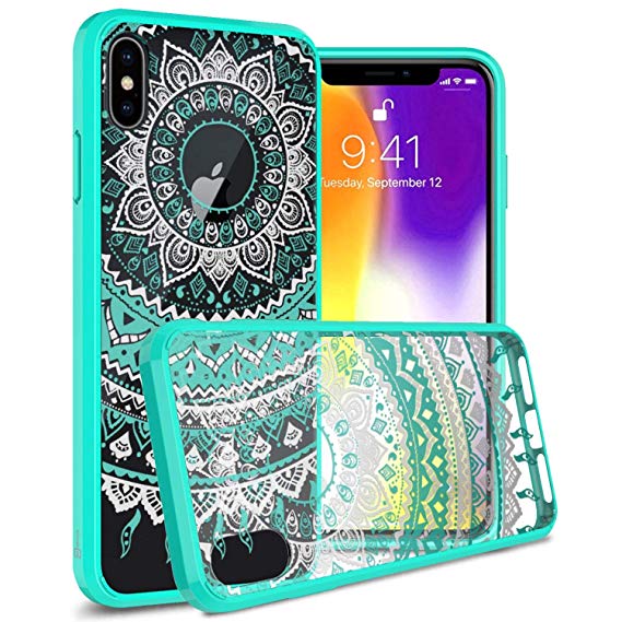 CoverON ClearGuard Series fits for iPhone XS Max Clear Case, Slim Fit Hard Back Phone Cover with Flexible TPU Sides for iPhone XS Max (6.5") - Teal Mandala Design