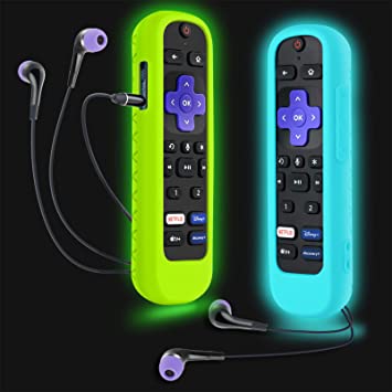 2Pack Case for Roku Headphone Remote, Battery Cover for Roku Voice Pro Remote, Rechargeable Control with Headphone Jack Silicone Sleeve Skin Glow in The Dark