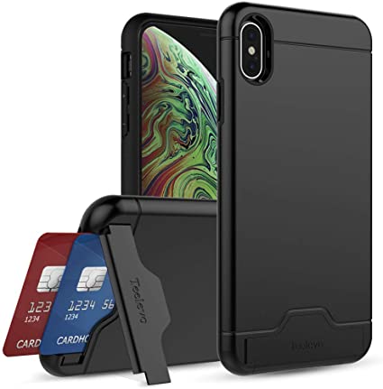 Teelevo Wallet Case for iPhone Xs Max, Dual-Layer Case with Hidden Card Storage for Apple iPhone Xs Max, Matte Black