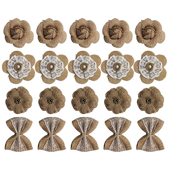20PCS Handmade Burlap Rustic Lace Roses Flowers for DIY Craft Making and Christmas Home Wedding Party Decoration by CSPRING