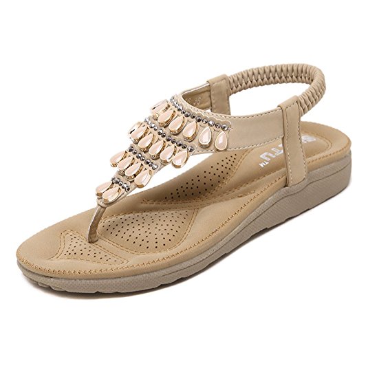 DolphinBanana Bohemian Summer Flat Sandals 3D Support Bling Bling Herringbone T-Strap Beach Thongs Prime Shoes JX00549