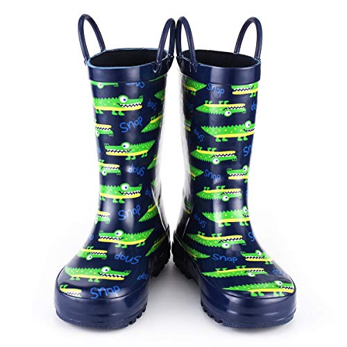 KomForme Kids Rain Boots, Waterproof Rubber Printed with Handles in Various Prints and Different Sizes