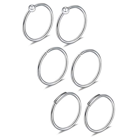 Ruifan 3PRS(6PCS) 22G Nose Hoop Lip Eyebrow Tongue Helix Tragus Cartilage Septum Piercing Ring 8mm