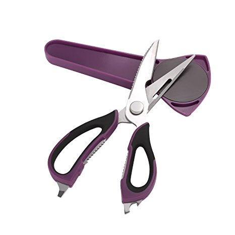 Koolife 7-in-1 Multi-functional Kitchen Shears,Stainless Steel ,Detatchable Heavy Duty Kitchen Scissors with Magnetic Holder(Purple)