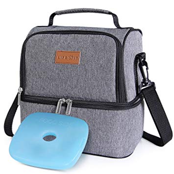 Lifewit Insulated Lunch Box Lunch Bag for Adults/Men/Women, Water-Resistant Leakproof Soft Cooler Bento Bag for Work/School/Meal Prep, Dual Compartment, 7L, Grey [ with Blue Ice Pack ]