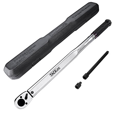 Tacklife 1/2" Torque Wrench ( 25-250 ft.-lb./33.9-338.9Nm) with Socket Extension Bar, Reducer, HTW3A