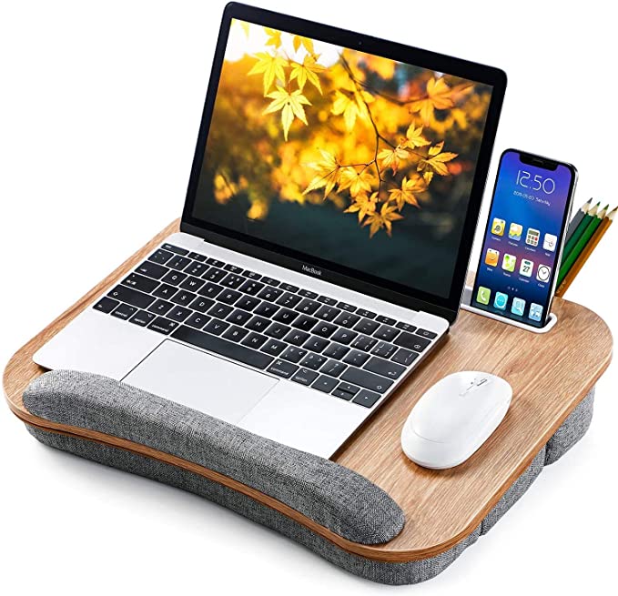 Lap Desk Height Adjustable - Ohuhu Portable Lap Laptop Desk with Soft Pillow Cushion, Fits up to 15.6 inch Laptop, with Anti-Slip Strip & Storage Pockets for Notebook, MacBook, Tablet Laptop Stand, Gift for Mother's Day