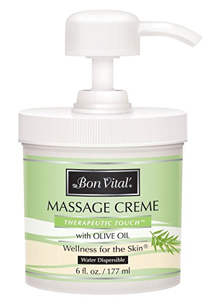 Bon Vital Therapeutic Touch Massage Crème Made with Olive Oil to Repair Dry Skin & Soothe Sore Muscles, 6 Ounce Bottle