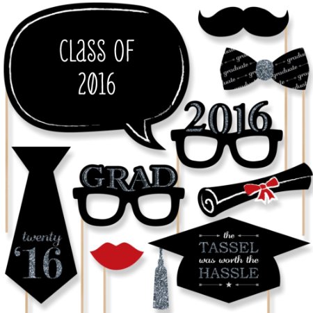 Graduation Party - Silver - Photo Booth Props Kit - 20 Count