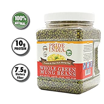 Pride Of India - Indian Whole Green Mung Gram - Protein & Fiber Rich Mung Bean Whole, 3 Pound Jar