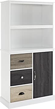 Ameriwood Home Mercer Storage Bookcase with Multicolored Door and Drawer Fronts, White