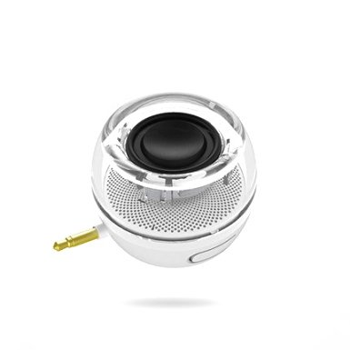 Gadget.Cool Smartphone 3.5mm Aux Audio Jack Plug in Line-in Speaker Mini Compact Round Shape Powerful Clear Bass with Built-in Battery Micro USB Port(white)
