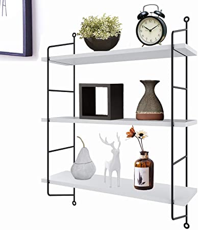 3-Tier Industrial Floating Shelves Wall Mounted,Decorative Wall Shelf Hanging Storage Display Rack for Room/Kitchen/Office/Bathroom (Black)