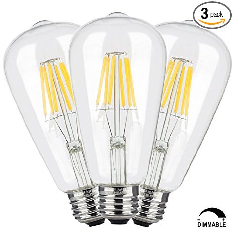 CRLight 6W Dimmable Edison Style Vintage LED Filament Light Bulb,3200K Soft White 700LM,E26 ST21 / ST64 Base Lamp,70W Incandescent Equivalent,360° Beam Angle,3 Pack