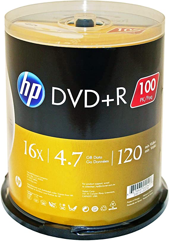 HP DR16100CB 4.7GB 16x DVD (100-ct Cake Box Spindle)