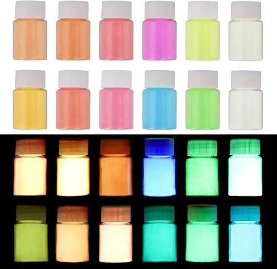 12 Color Glow in The Dark Pigment Powder, Luminous Powder, Epoxy Resin Paints, Long Lasting Self Glowing, Use for Acrylic Powder, Resin Crafts, Nail Polish, Paints, Coatings, Slime
