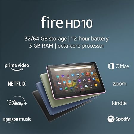 Certified Refurbished Amazon Fire HD 10 tablet, 10.1", 1080p Full HD, 32 GB, (2021 release), Black - Power Adapter not Included