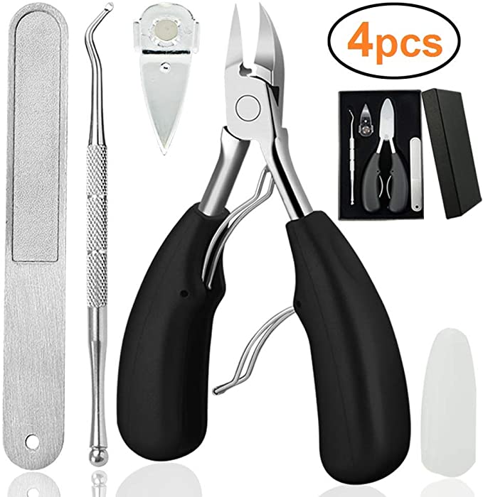 4PCS Toe Nail Clipper for Ingrown or Thick Toenails,Toenails Trimmer and Professional Podiatrist Toenail Nipper for Seniors with Surgical Stainless Steel Surper Sharp Blades Soft Grip Handle