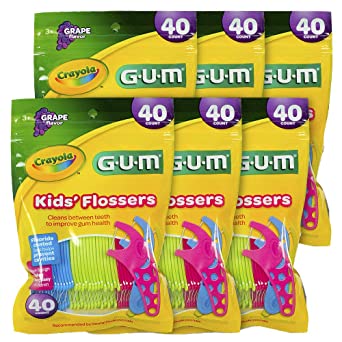 GUM Crayola Kids' Flossers, Grape, Fluoride Coated, Ages 3 , 40 Count (Pack of 6)