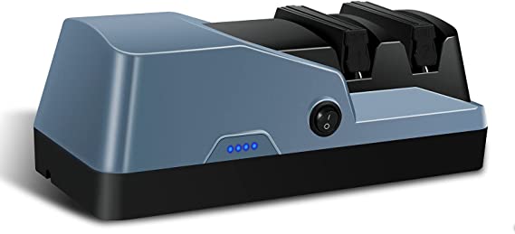 Professional Electric Knife Sharpener with Emery Wheel and 15-Degree Bevel , Repair/Restore/Polish Blades for Straight Knives .Rechargeable Electric Blade Sharpeners . 2-Stage, Blue