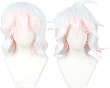 Linfairy Short Anime Hair Halloween Costume Cosplay Wigs for Women (Pink White)