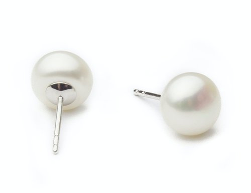 HinsonGayle Handpicked 8.0-8.5mm White Button Freshwater Cultured Pearl Stud Earrings (Silver)