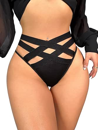 Milumia Women High Waist Criss Cross Sexy Panties French Cut Strappy Bikinis Underwear