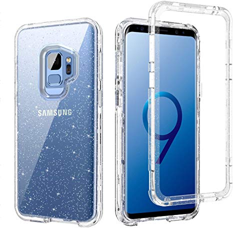 BENTOBEN Samsung S9 Cases, Galaxy S9 Case, Transparent Heavy Duty Rugged Full Body Shockproof Hybrid Hard PC Soft TPU Bumper Protective Phone Case for Samsung Galaxy S9, Silver Glitter Crystal Clear