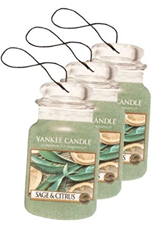 Yankee Candle Paper Car Jar Hanging Air Freshener Sage & Citrus Scent (Pack of 3)