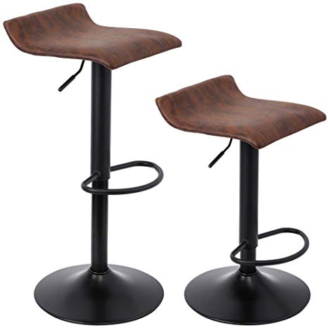 SUPERJARE Set of 2 Adjustable Bar Stools, Swivel Barstools Chair, Retro Brown